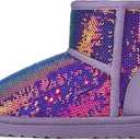 K KomForme Girls Winter Boots Sparkle Sequins Warm Snow Shoes Fur Lined Lightweight Comfy (Toddler/Little Kids/Big Kids) (Purple)