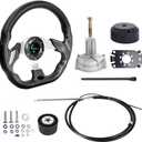 RASTP 12FT Boat Steering System, 12FT Outboard Steering Kit with 3/4" Tapered Shaft with 12.7 Inch Steering Wheel for Yachts, Fishing Boats & Watercraft