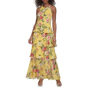 Jessica Howard Women's Style Maxi Sleeveless Chiffon (Yellow, 12/L)