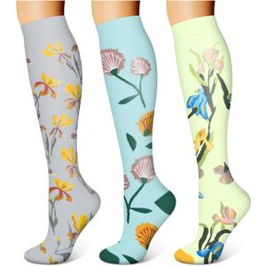 WITHYOU 3 Pairs Compression Socks for Women & Men 15-20 mmHg,Best Support for Nurses Running Hiking (Large-X-Large, 26 Green/Blue/Grey)