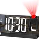 JXTZ Projection Alarm Clock, Large Screen Projector Clock for Bedroom Ceiling, Digital Clock with 180 Projector, 4 Levels Brightness, Alarm Clock Projector with Temperature Date Snooze 12H/24H (Black-white)