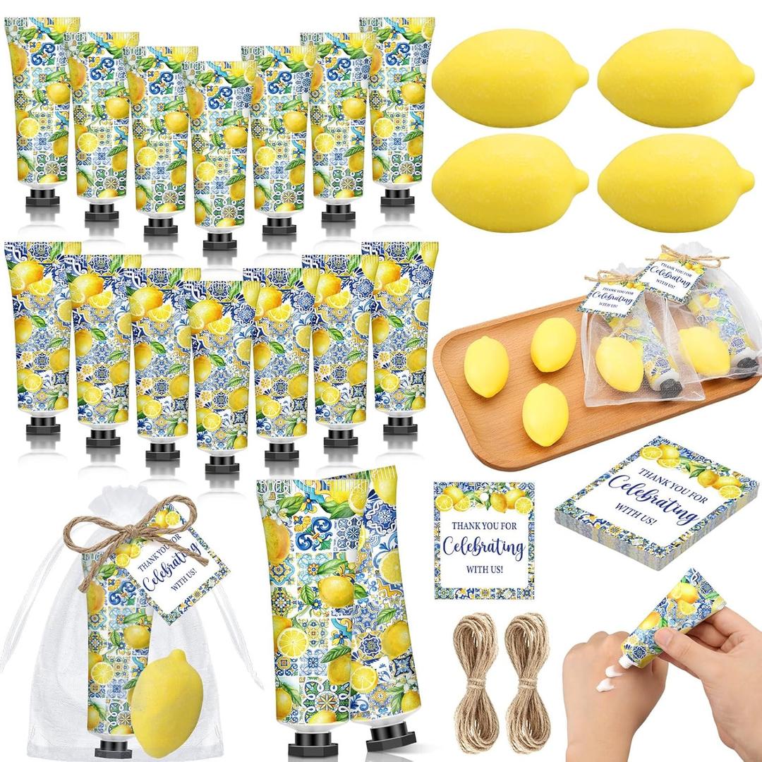 50 Pcs / 25 Sets Capri Lemon Baby Shower Party Favors for Guests Sweet One Italian Lemon Shaped Soaps Bridal Shower Return Gifts Amalfi Themed Hand Cream for Bridal Wedding Gender Reveal