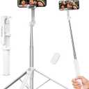 67 Selfie Stick, Phone Tripod with Wireless Remote Control, Portable Selfie Stick Tripod for Photograph, Live Streaming, Video Recording, Compatible with All Cell Phones, White