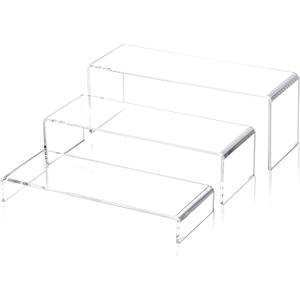 1 Set Large Acrylic Clear Display Risers, 3 Sizes 12" Rectangular Showcase Collectibles Display Shelf, 5 mm Thick Desktop Display Stand Holder for Figures, Jewelry, Perfume, Toys