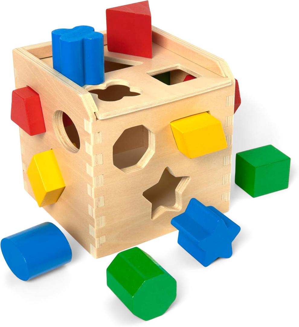 Melissa & Doug Shape Sorting Cube - Classic Wooden Toy With 12 Shapes