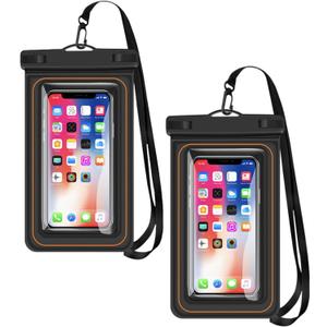 2-Pack IPX8 Floating Waterproof Phone Pouch, Touchscreen Dry Bag Case with Lanyard, Fits Up to 7.2'', iPhone 16/15/14/13 Pro Max, Samsung S25/S24 Ultra, Pixel for Snorkeling, Kayaking(Black-Black)