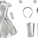 TOONRAIN Girls' Silver Alien Costume Set - Perfect for Parties and Gatherings (8-9Y)
