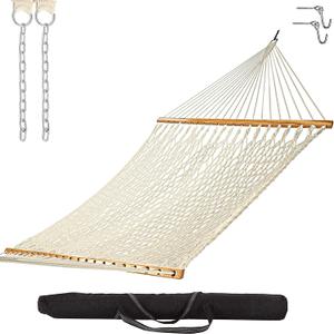 Castaway Living 13 ft. Double Traditional Hand Woven Cotton Rope Hammock with Storage Bag 2-Person, 450 lb Capacity, Free Extension Chains & Tree Hooks, Designed in The USA
