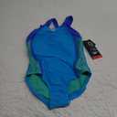 Speedo Girls Mesh Splice Thick Strap One Piece Swimsuit, Cyan, Size 7