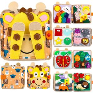 Giraffe Busy Book for Toddlers 1-3,Montessori Toys Toddler Busy Board for 1 Year Old, Felt Quiet Book Sensory Learning Activity Books, Airplane Car Travel Toys, Gifts for Boys Girls 1+