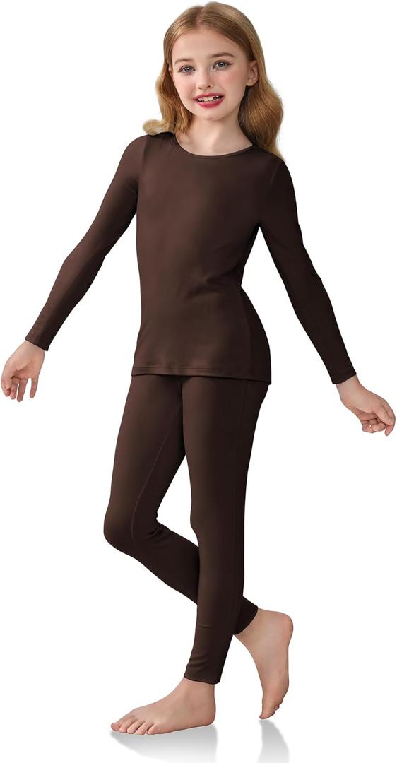 Arshiner Girls Clothes 2 Piece Fall Outfits Slim Long Sleeve Shirt and Leggings Set Kids Thermal Underwear sets (9-10 Years, Brown)
