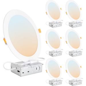 DLLT LED Recessed Ceiling Light: 6 Pack 8 Inch Slim Recessed Lighting for Kitchen - 5CCT Dimmable Canless Wafer Downlight for Living Room - 1800LM Brightness 18W LED Can Lights for Bedroom ETL FCC