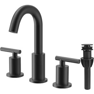 TRUSTMI Bathroom Faucet 3 Hole 2-Handle 8 inch Wide-Spread Bathroom Sink Faucet with Pop Up Drain and cUPC Waterlines, Matte Black