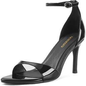 High Heels for Women Stiletto Open Pointed Round Toe Wedding Bridal Bride Sexy Dressy Ankle Strap Heeled Sandals Shoes (7.5, Black Patent)