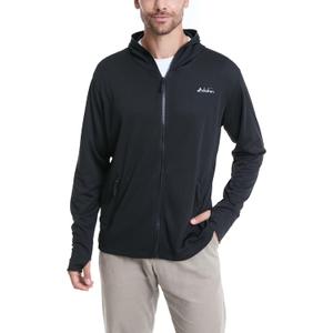 clothin Mens Lightweight Full Zip Hood Running Jacket with Zip Pockets for Fishing Hiking Travel (Small, Black)