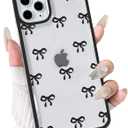 NITITOP Compatible with iPhone 11 Pro Max Case Cute Clear Durable Ribbon Bowknot Pattern for Girls Women Soft TPU Transparent Full Camera Lens Shockproof Protective Phone Cover - Black