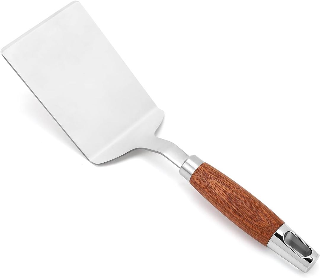 Stainless Steel Spatula Turner, Vayvnt Heavy Duty Metal Griddle Spatula for Cast Iron, Kitchen Flipper for Turning Serving, Beveled Edge & Wooden Handle, Great for Egg, Pancake, Fish, Cake, Burger