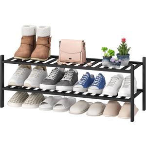 viewcare Black Shoe Rack, 2-Tier Long Shoe Rack for Entryway, Bamboo Wood Shoe Shelf for Closet & Hallway, Long 33IN | Beautiful | Functional | Sturdy | Durable