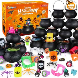 Halloween Party Favors Bulk for Kids, 60 Pack Prefilled Witch Cauldrons with Halloween Toys for Halloween Party Supplies, Halloween Goodie Bag Fillers, Miniatures Novelty Toys