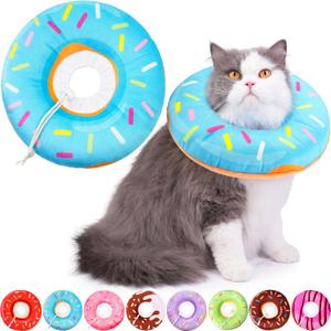Hpetppy Cat Cone Collar Soft, Cat Recovery Collar for Wound Healing Cute Cat Donut Adjustable Cat Cones to Stop Licking Comfortable Lightweight Neck Elizabethan Collars for Cats Kittens After Surgery, Large, Blue