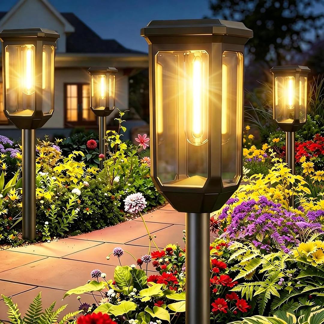 Tenmiro-Solar-Pathway-Lights-Outdoor-8-Pack-LED-Solar-Powered-Garden-Lights-Waterproof-IP65-Auto-On/Off-Outdoor-Light-for-Yard-Lawn-Patio-Path-Walkway-Driveway-Landscape-Lighting-Decor-3000K