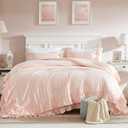 Cupocupa Blush Pink Comforter Set Queen, 3Pcs Comforters Queen Size Ruffle Farmhouse Bedding Sets Queen with Comforter, Lightweight Soft Shabby Chic Bedding Comforter Set Fluffy for All Season