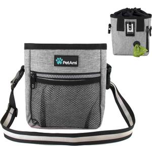 PetAmi Dog Treat Pouch, Pet Treat Pouch for Training, Dog Walking Bag Holder for Kibbles, Pet Food Toy, Dog Trainer Essentials Supplies, Poop Bag Dispenser, 3 Ways to Wear (Heather Gray) (One Size)