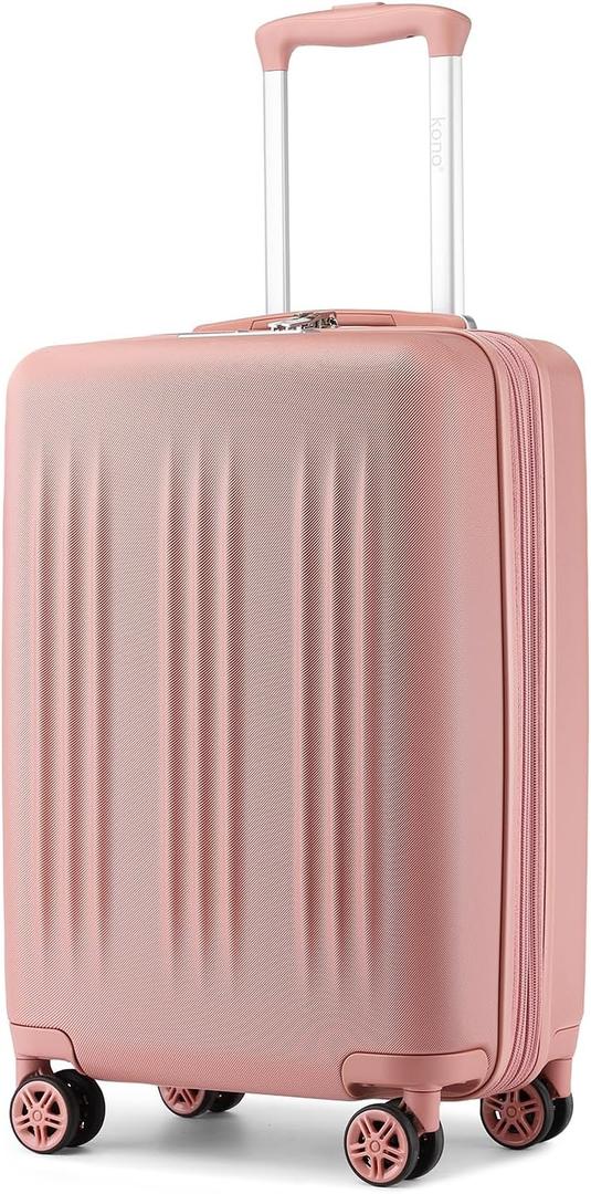 Kono Small 20 Inch Expandable Carry On Luggage with Quiet Spinner Wheels & TSA Lock, Scratch and Drop Resistant PC+ABS Hardside 22x14x9 Airline Approved Suitcase, Nude/Rose Gold