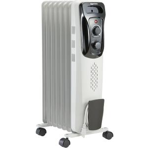 Amazon Basics Portable Oil Radiator Heater, Indoor Use, 3 Heat Settings, Over-Heat Protection, ETL-certified Safety, 7 Oil-Filled Steel Fins, 1500W, Tip-Over Protection, 11"D x 14.8"W x 25.2"H, White