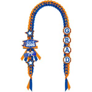 CiyvoLyeen Class of 2026 Graduation Leis with Glitter Pins Handmade Double Braided Ribbon Garland Money Holder Bowknot Congrats Grad Ceremony Gift Idea Orange and Blue Graduation Decorations 2026