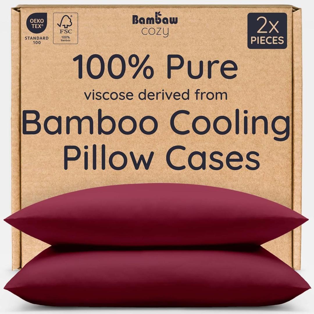 Bambaw 100% Viscose Derived from Bamboo Pillowcase King Size  Set of 2 Cooling Pillow Cases King with Envelope Closure, Anti Acne Pillow Case, Breathable & Super Soft Pillow Cases (Burgundy)