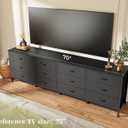 Huuger 70 Inch Black Dresser for Bedroom, TV Stand for 65, 75, 80 Inch TV, 12 Fabric Drawer Long Dresser, Wide Chest of Drawer, Storage Units for Living Room