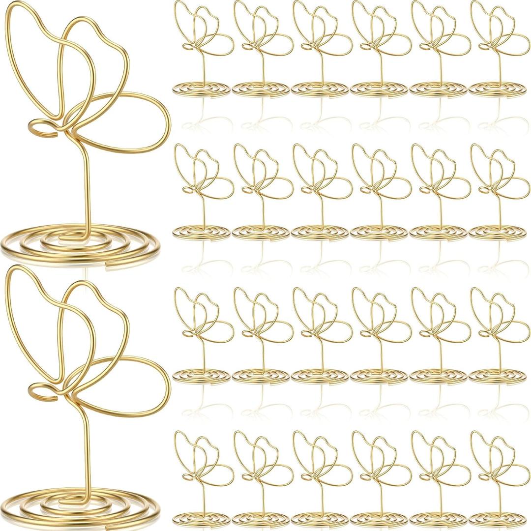 SiliFine 24 Pcs Gold Butterfly Table Number Holders, Place Card Holders for Table Butterfly Photo Holder Decoration for Wedding Reception, Cafe, Centerpieces, Party, Restaurant, Birthday (2 Inch)