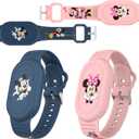 [2 Pack] Kids Wristband Compatible with Samsung Galaxy SmartTag2, Cute Cartoon Silicone Wristband for SmartTag 2 Holder, Full Coverage Hidden Accessories for Child(Dark Blue+Pink)