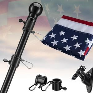 American Flag with Pole Kit - 5ft Heavy Duty Non-Tangle Flag Pole Holder for Outside House, 3'X5' Embroidered US Flag, Dual Bracket for Hanging Banners, Garden Flags, Grommets, for Front Porch, Outdoor
