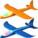 2 Pack LED Light Airplane,17.5" Large Throwing 2 Flight Mode Glider Plane,Flying Toy for Kids,Gifts for 3 4 5 6 7 8 9 Years Old Boy,Outdoor Sport Toys Birthday Party Favors Foam Airplane (Yellow and Blue)