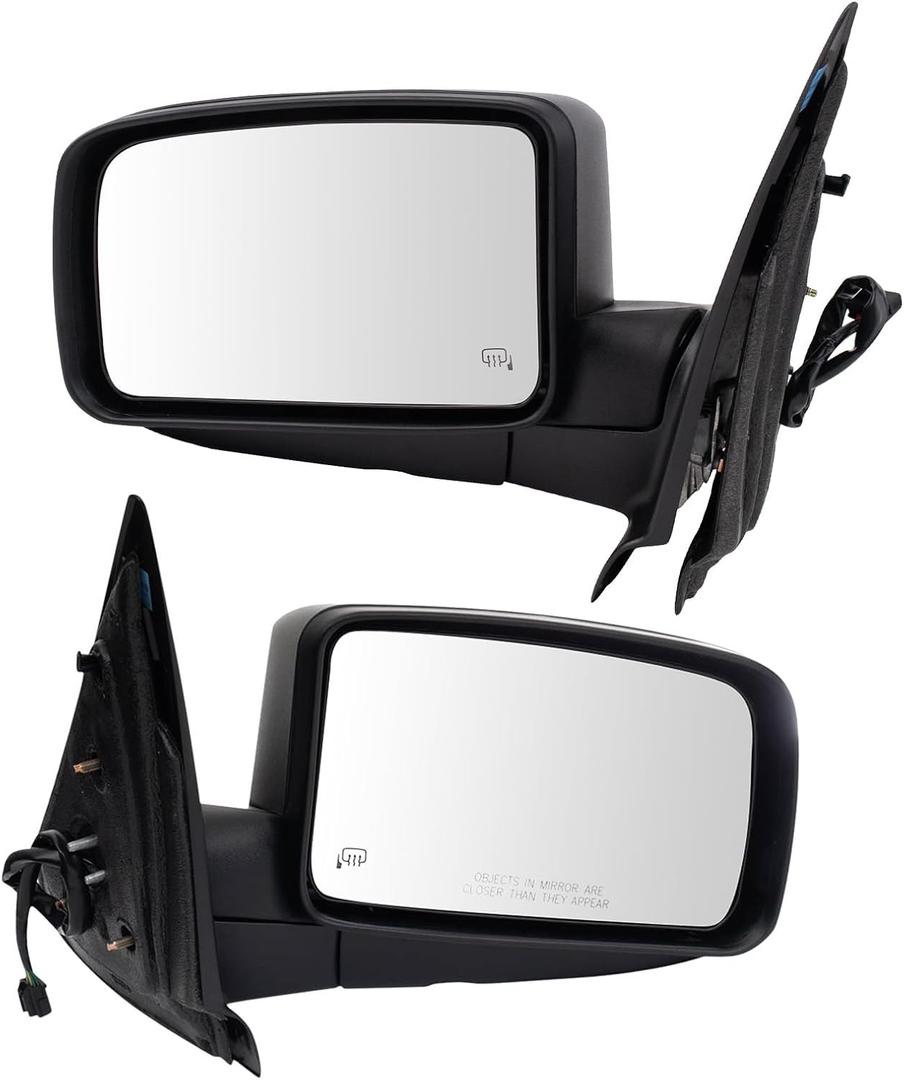 TRQ Driver & Passenger Side Power Heated Mirrors Manual Folding Textured Black Compatible with 2004-2006 Ford Expedition FO1320249 FO1321249