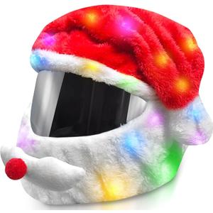 Extra Large Christmas Santa Motorcycle Helmet Cover Light Up Hat Decoration 30 x 15.8 in for Men Women Fun Rides Gifts