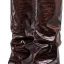 Synchoiss Womens Knee High Boots Wide Calf Chunky High Heel Boots Fashion Fold Over Boot Pointed Toe Winter Fall Tall Boots for Women Pull on Trendy (10, Brown)