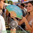 4 Pack Handheld Folding Fans with Funny Italian Quote Ecological Air Conditioning, Blue Green Ombre Fabric & Bamboo Hand Fan, Eco-Friendly Summer Cooling Tool for Travel, Beach & Party Favors