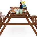 Furinno TIOMAN Slatted Hardwood Outdoor Dining Set, Natural, Kids Dining Set