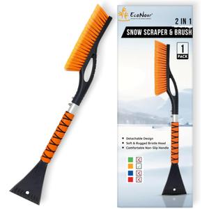 EcoNour 27" Aluminum Ice Scrapers for Car Windshield | Car Snow Scraper Window and Snow Brush with Ergonomic Foam Grip Winter Accessories (Orange)