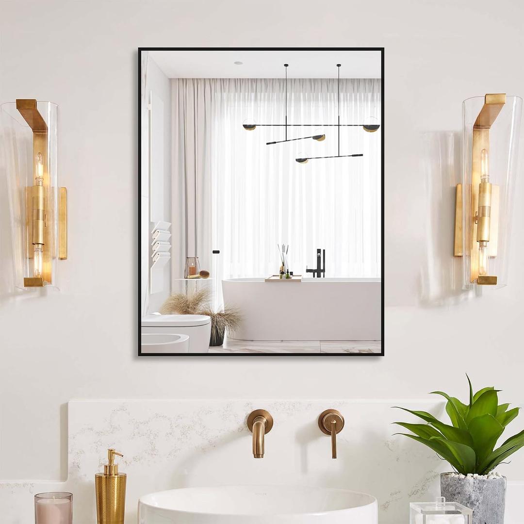 BEAUTME 20X16 Inch Bathroom Mirror,Rectangular Vanity Wall Mirror, Modern Non-Rusting Metal Frame Bathroom Mirror, Suitable for Bathroom, Bedroom, Living Room