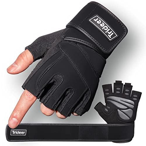 Trideer Workout Gloves for Men, Weight Lifting Gloves with Wrist Wrap Support, Full Palm Protection & Extra Grips for Weightlifting, Exercise, Cross Training, Fitness, Pull-up, L