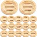 24PCS Bamboo Soap Dishes,3.2 in Round Wooden Soap Holder with Drainage Slots, Waterproof Lacquered Soap Bar Tray for Bathroom Shower, Shampoo Bar Holder, Scrub Sponge Tray