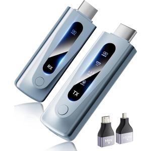 2025 Upgraded Wireless HDMI Transmitter and Receiver 328FT/100M, Plug & Play Portable 5G+2.4G Wireless HDMI Extender Kit for 4K Decode Input 1080P Output, for Audio to Monitor from Laptop/TV Box (Light Blue)