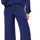 XIEERDUO Lounge Sets For Women 2024 Half Zip Sweatshirt And Wide Leg Sweatpant 2 Piece Outfits Sweatsuit Tracksuit ( Color: 03-navy Blue, Large )