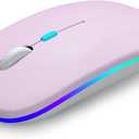 Wireless Bluetooth Mouse Rechargeable Laptop Mice with LED Use Portable(BT5.2 and USB 2.4G) Dual Mode Connection Silent Slim Computer Mouse for Laptop/iPad Tablet/Apple MacBook/PC (Pink)