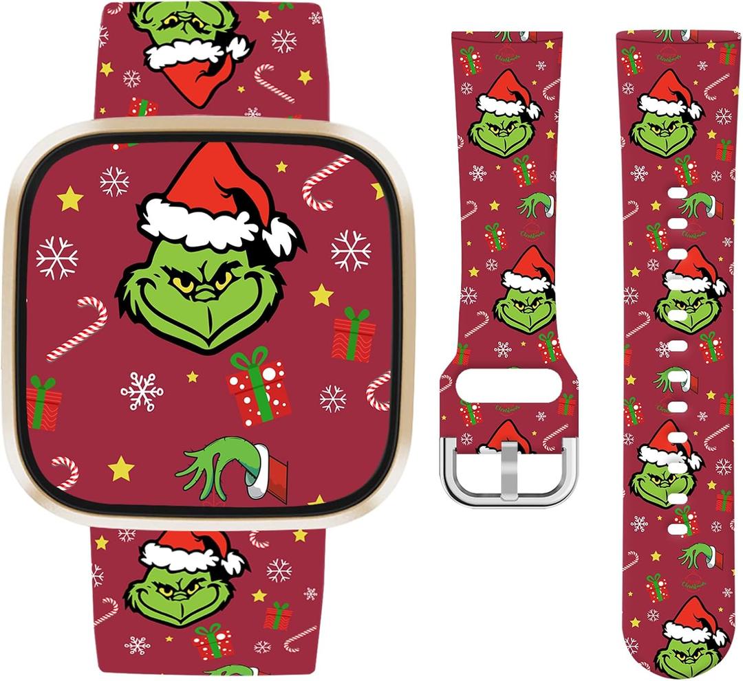Christmas Watch Band Compatible with Fitbit Sense/Sense 2/Versa 3/Versa 4 Bands Women,Silicone Replacement Band for Fitbit Sense/Sense 2/ Versa 4/ Versa 3 Smartwatch (Red)