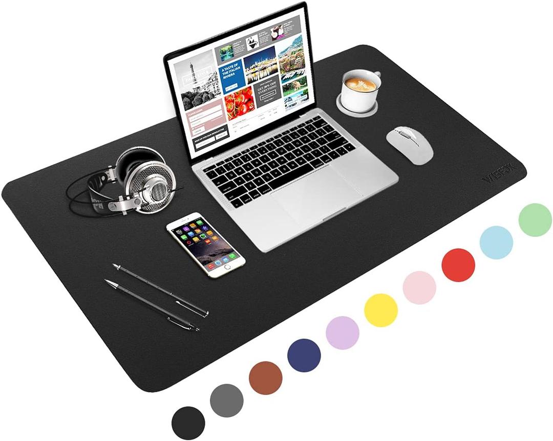 WisFox Mouse Pad, Leather Desk Pad Protector, Office Desk Mat, Non-Slip PU Leather Desk Blotter, Laptop Desk Pad, Waterproof Desk Writing Pad for Home Office Decor (Black, 31.5" x 15.7")